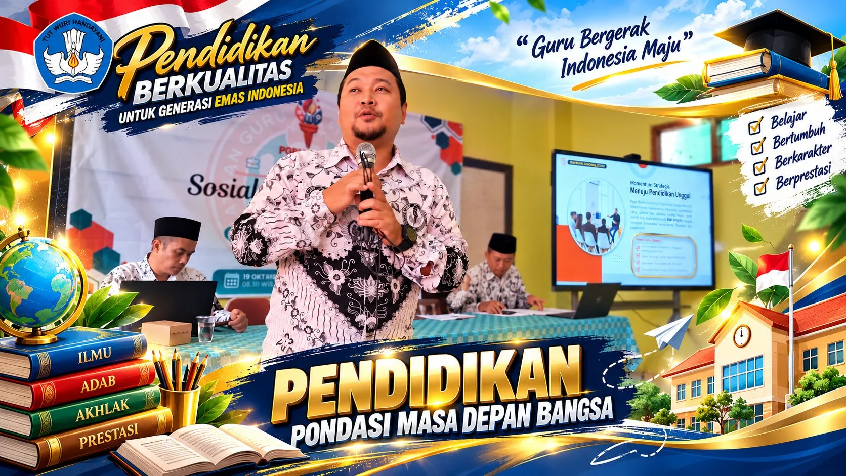 buatkan beritanya Guru Bergerak, Pendidikan Maju: Semangat Meningkatkan Kualitas Pendidikan melalui Kegiatan Sosialisasi